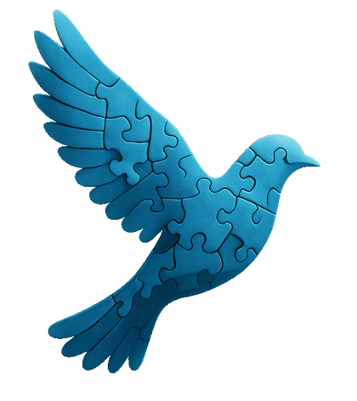 A blue bird made of puzzle pieces